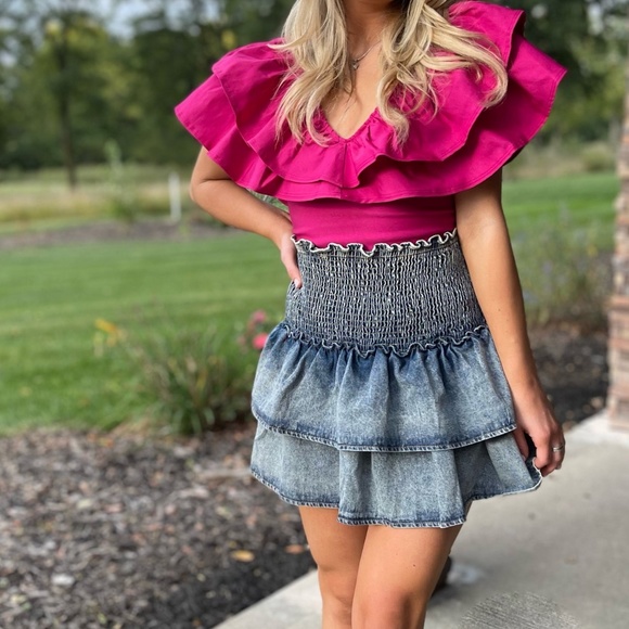 Tops - NWT Magenta ruffled bodysuit